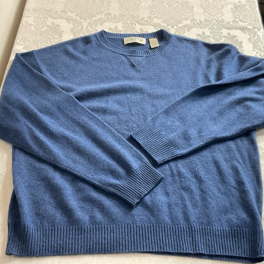 Orvis Sweater Mens Size XL Blue 100% Cashmere Crew Neck Pullover - Picture 2 of 8